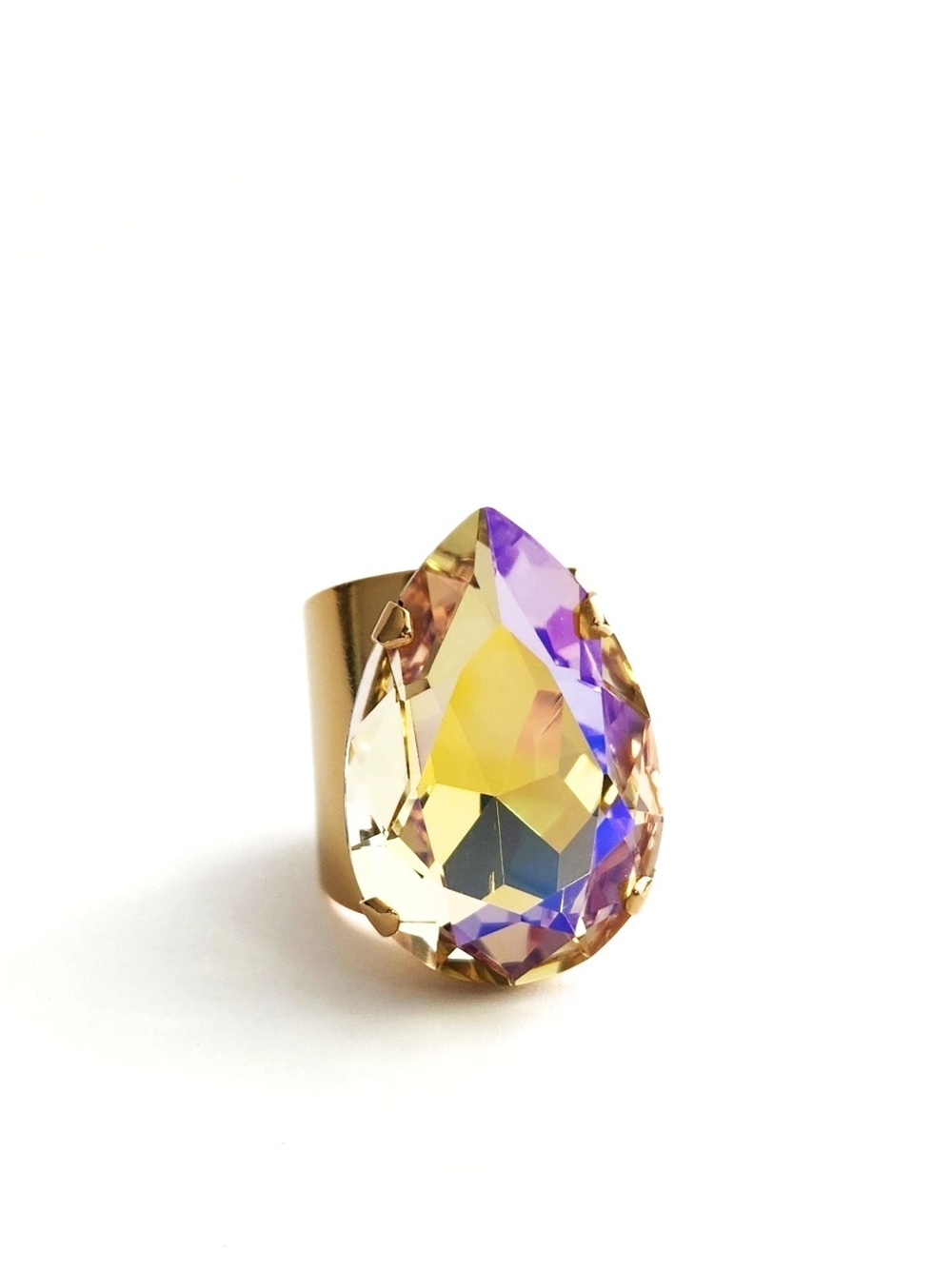 Paradise Shine Ab - Austrian Crystal Statement Ring - Pear - Gold
